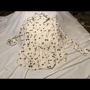 Bird Print Express Portofino Blouse - Size L
